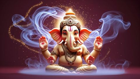 Divine Elephant-Headed Ganesha in Cosmic Lotus Scene