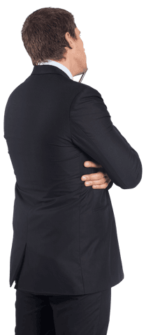Back View of Caucasian Businessman Thinking on Transparent Background