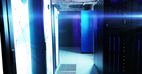Futuristic Server Room with Digital Interface Projections - Download Free Stock Images Pikwizard.com