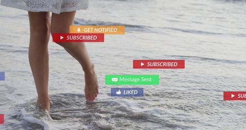 Enjoying Beach Walk with Social Media Interface Overlays