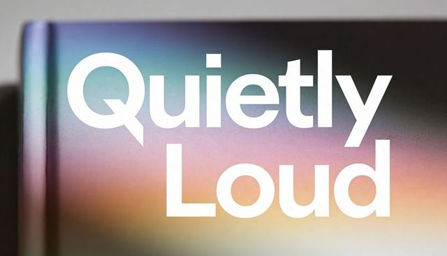 Quietly loud book cover close-up with bold typography and iridescent gradient texture