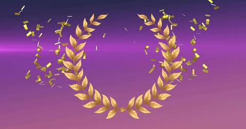 Golden Victory Laurel with Confetti on Purple Background - Download Free Stock Images Pikwizard.com
