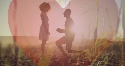 Romantic Proposal with Heart Overlay on Desert Landscape