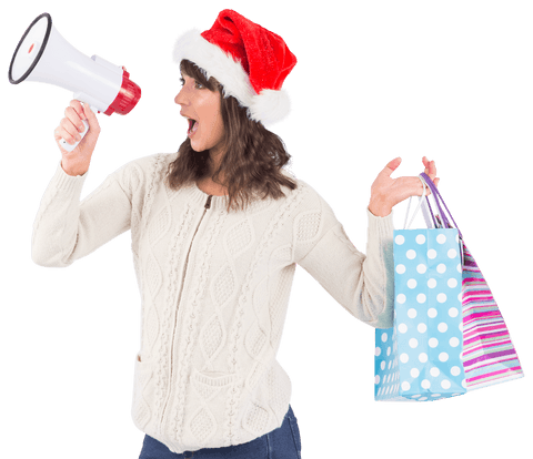 Festive Woman Holding Megaphone With Transparent Holiday Shopping Bags - Download Free Stock Videos Pikwizard.com