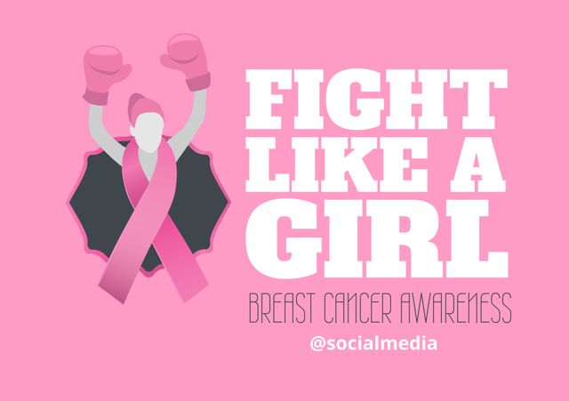 Fight Like a Girl Breast Cancer Awareness Poster with Pink Ribbon - Download Free Stock Templates Pikwizard.com