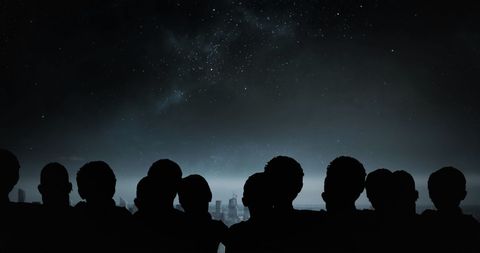 City Skyline and Silhouettes Gazing at Starry Night - Download Free Stock Images Pikwizard.com