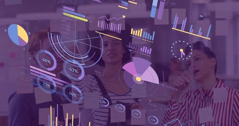 Business Team Analyzing Data with Augmented Reality Graphs