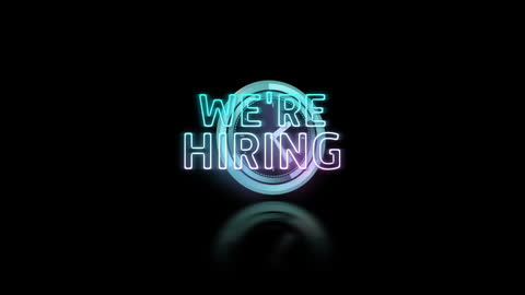 We're Hiring Neon Sign with Futuristic Clock