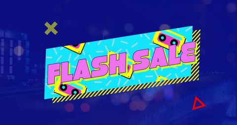 colorful flash sale banner against city backdrop - Download Free Stock Images Pikwizard.com