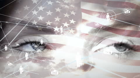 Digital Connections Overlaid on American Flag and Eyes