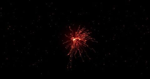 Vibrant red firework exploding against night sky