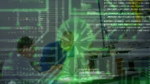 Scientists Analyzing Complex Data with Digital Interface Overlay