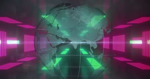 Futuristic Digital Interface with Glowing Neon Globe