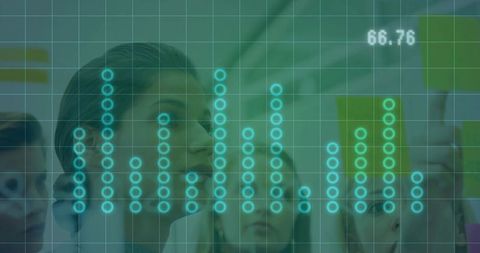 Businesswoman Collaborating with Data Interface Overlay