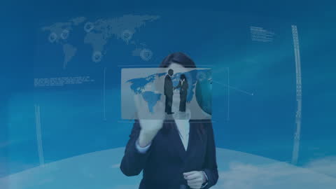 Businesswoman Interacting with Global Digital Interface