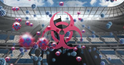 Biohazard Symbol Over Stadium Crowd amid Pandemic Outbreak