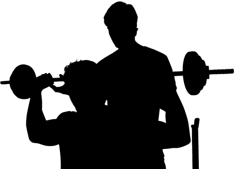Vector silhouette of people lifting barbell on transparent background