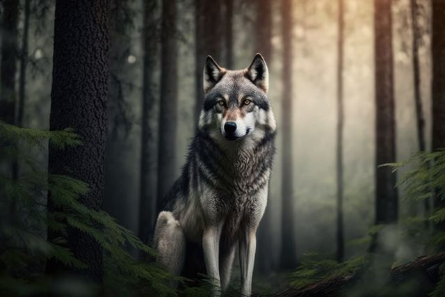 Portrait of wolf in forest, created using generative ai technology - Download Free Stock Photos Pikwizard.com