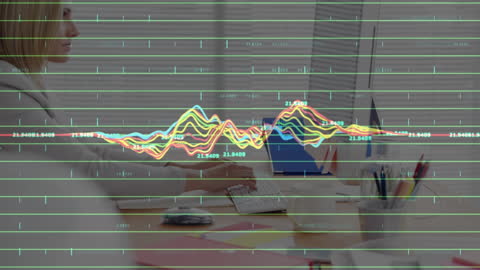 Mixed Realities: Businesswoman Analyzing Data Graphics