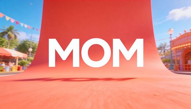 Mom text glowing on red carnival ramp celebrating mothers with bunting and carousel