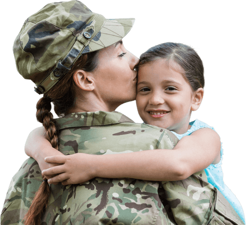 Transparent Military Mom Embraces Daughter with Kiss