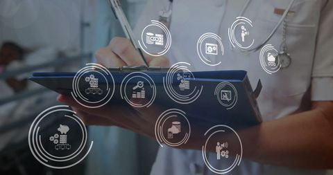 Female Doctor Using Digital Interface in Medical Environment