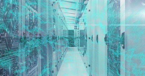 Futuristic Digital Overlay in Modern Server Room - Download Free Stock Images Pikwizard.com