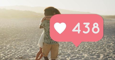 Romantic Beach Hug Illustrating Social Media Influence