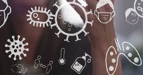 COVID-19 Concept Icons with Senior Holding Medicine