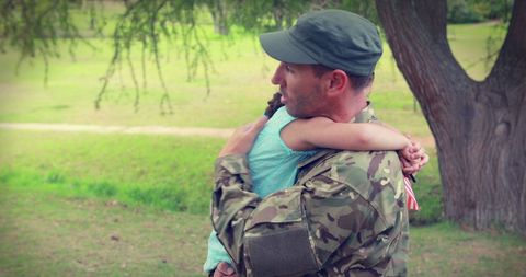 Military Father and Child Emotional Reunion Outdoor Embrace - Download Free Stock Images Pikwizard.com