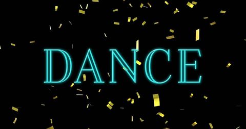 Colorful Dance Text on Confetti Background
