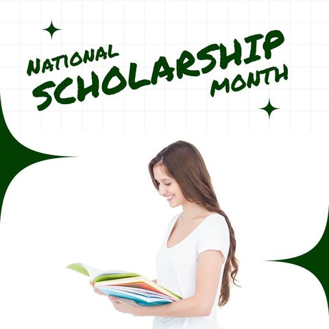 Young Woman Celebrating National Scholarship Month with Books - Download Free Stock Templates Pikwizard.com