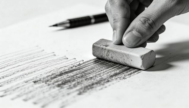 Hand erasing graphite shading with rubber eraser close-up for drawing texture