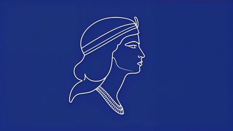 Elegant woman profile line art on deep blue background