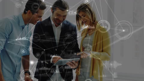 Business Team Analyzing Digital Connectivity and Data Innovations