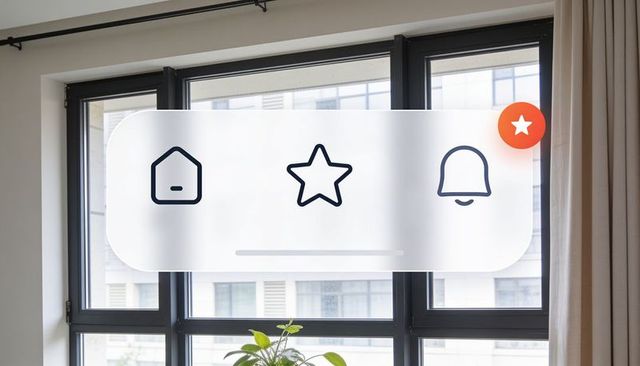 Floating transparent ui overlay with home star bell icons and orange notification badge