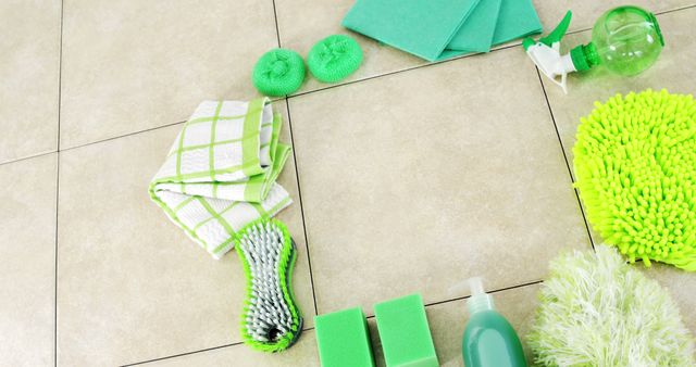 Eco-Friendly Cleaning Supplies on Tiled Floor - Download Free Stock Images Pikwizard.com