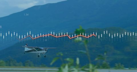 Plane Landing with Overlayed Heartbeat Graph Symbolizing Data Connectivity - Download Free Stock Images Pikwizard.com