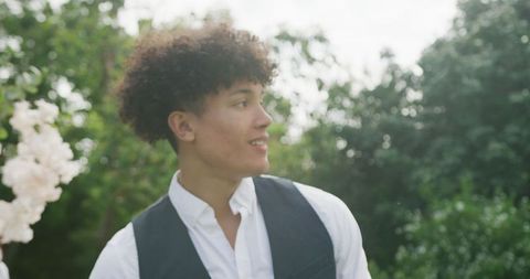 Biracial Man Enjoying Outdoors During Wedding Celebration