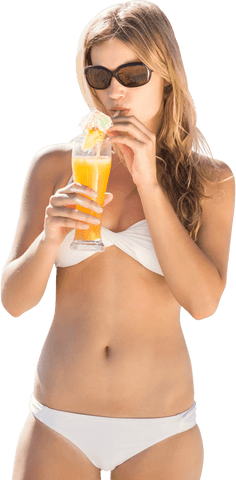 Summer Vacation Fashion: Woman Enjoying Tropical Drink Transparent Background