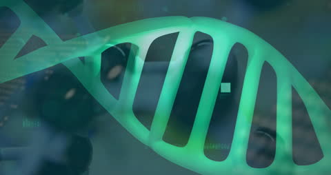 Digital DNA Strand Overlay on Scientist in Lab