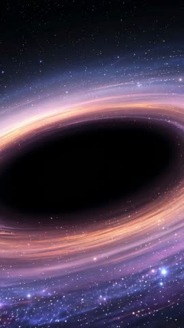 Vertical video showing swirling accretion disk rotating around black hole event horizon