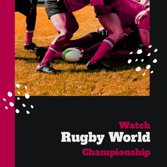 Composition of watch rugby world championship text over diverse rugby players. World rugby contest and sport concept digitally generated image.