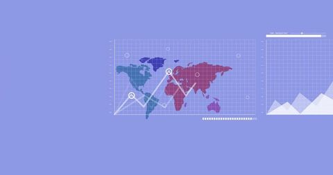 Abstract World Map with Financial Data Visualization