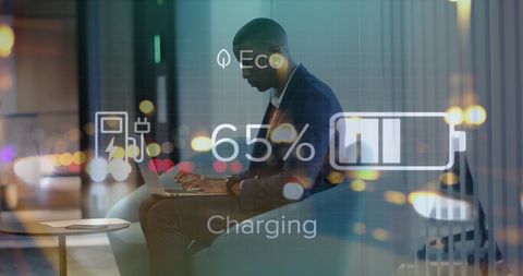Digital businessman with battery charging interface overlay