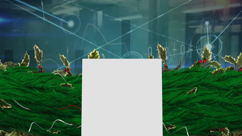 Futuristic Digital Interface Overlayed with Christmas Garland