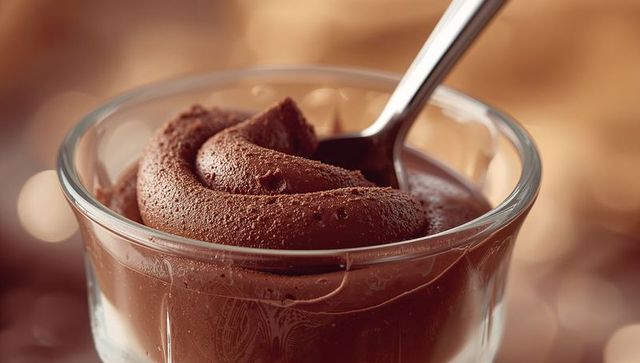 Decadent Chocolate Mousse in Glass with Silver Spoon