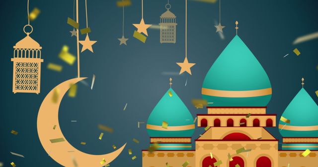 Arabic Style Rooftops with Crescent Moon and Stars - Download Free Stock Images Pikwizard.com