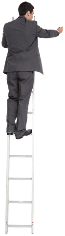 Businessman on ladder writing with transparent background