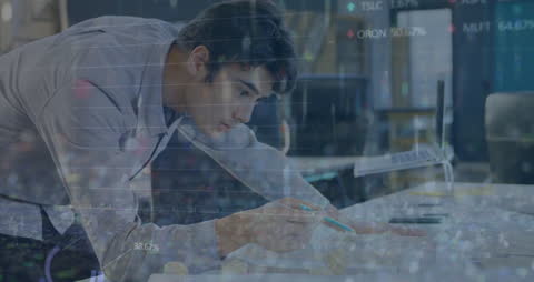 Architect Analyzing Model with Stock Market Overlay